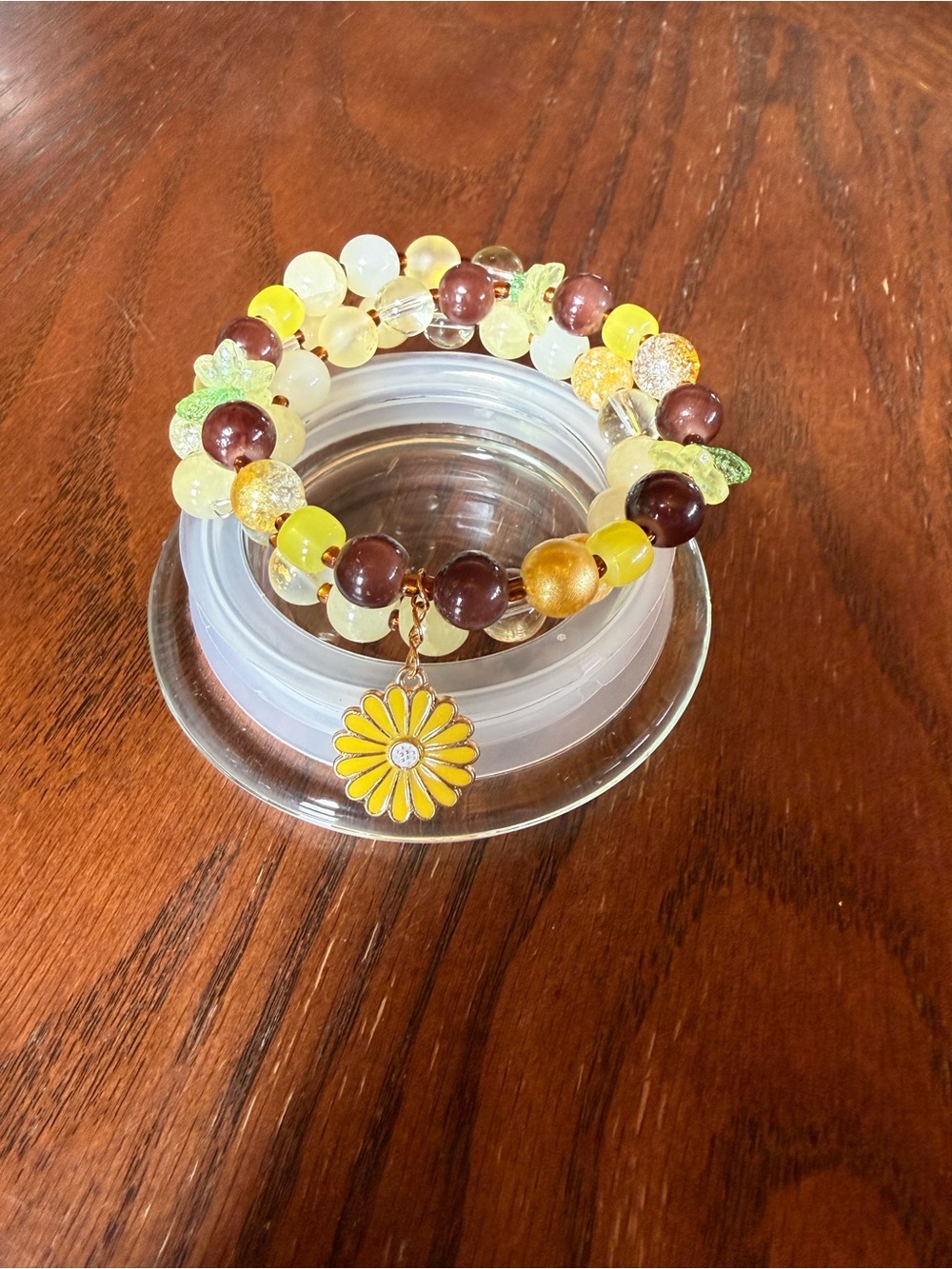 Yellow Daisy Charm Beaded Stretch Bracelet